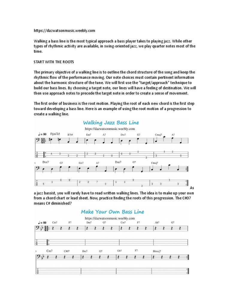 Walking Jazz Bass Lines For Beginners PDF Chord (Music) Music Theory