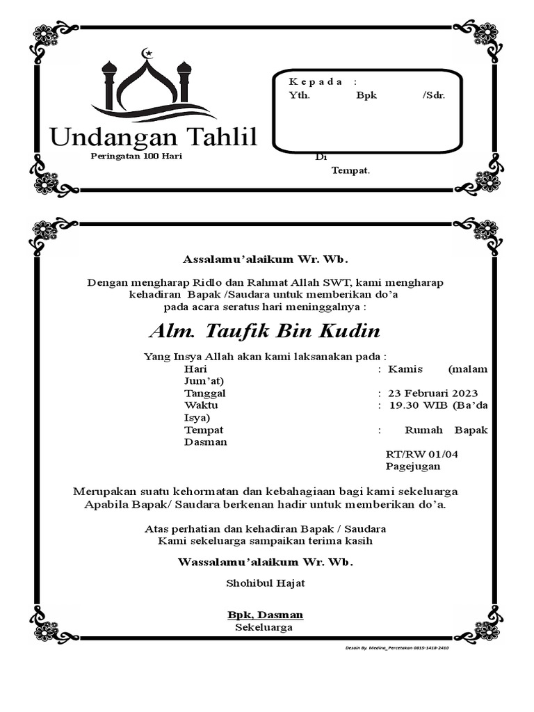 Undangan Tahlil 100 Hari | PDF