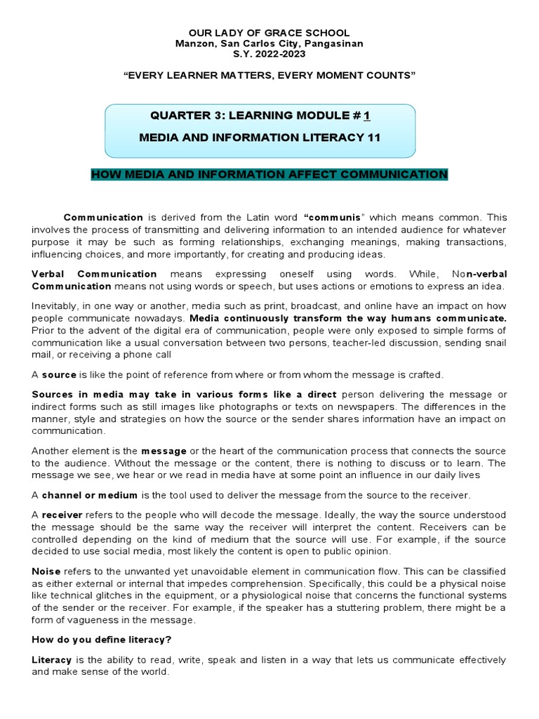 3 - Media 11 Lesson 1 | PDF | Communication | Media (Communication)