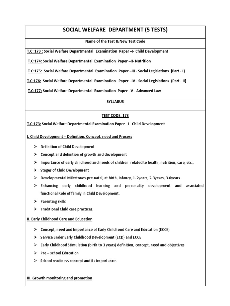 Social Welfare Department Exam Overview | PDF