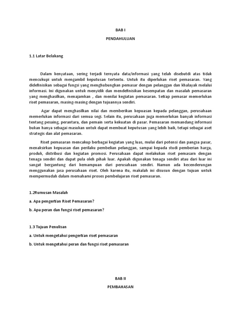 Bab I Pendahuluan 1.2rumusan Masalah A. Apa Pengertian Riset Pemasaran? B. Apa Peran Dan Fungsi