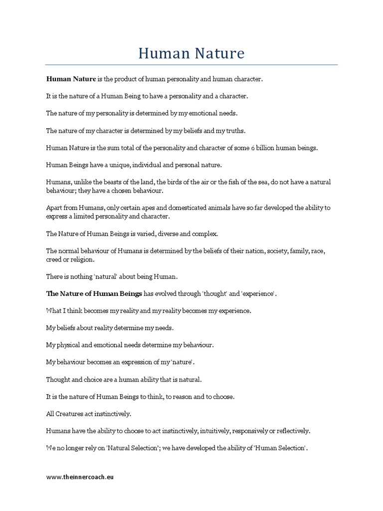 Understanding The Nature Of Human Beings Pdf Human Life