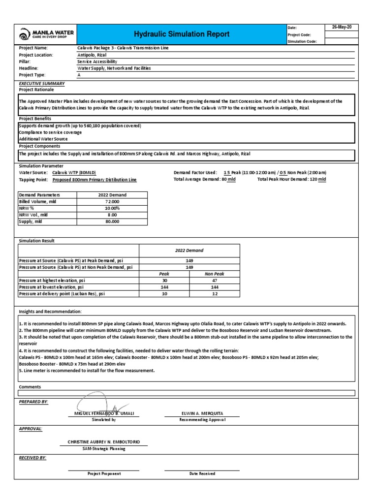 Calawis Water Supply Simulation Report | PDF | Technology & Engineering