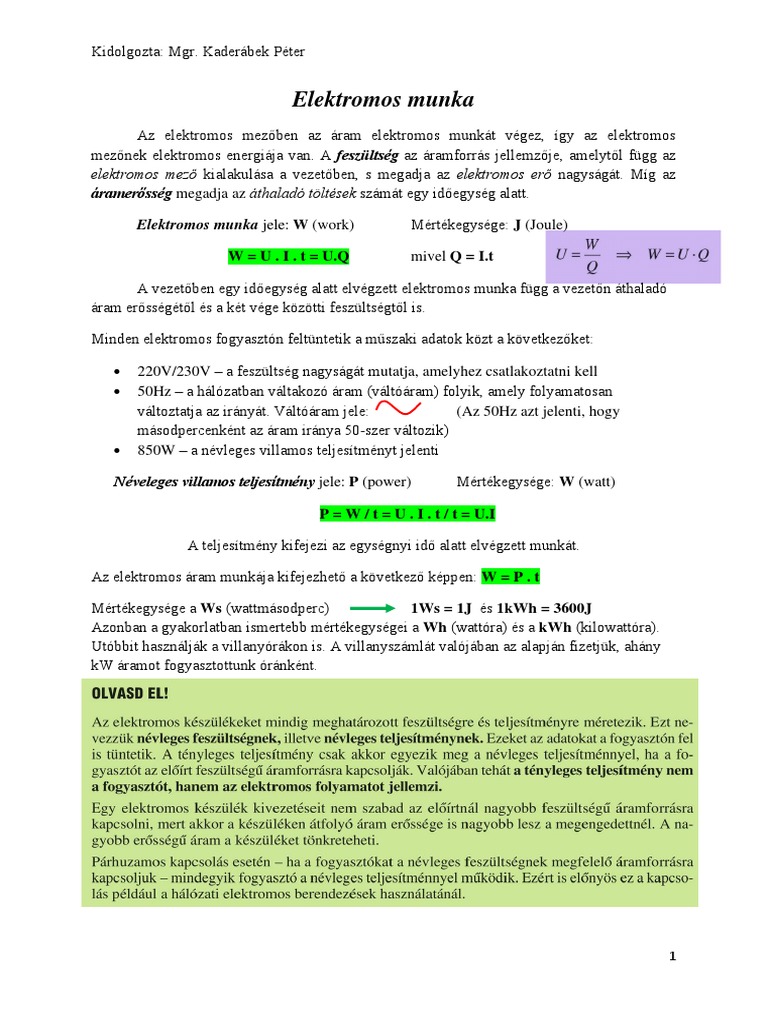 9.FIZIKA Elektromos Munka 9-10.het PDF | PDF