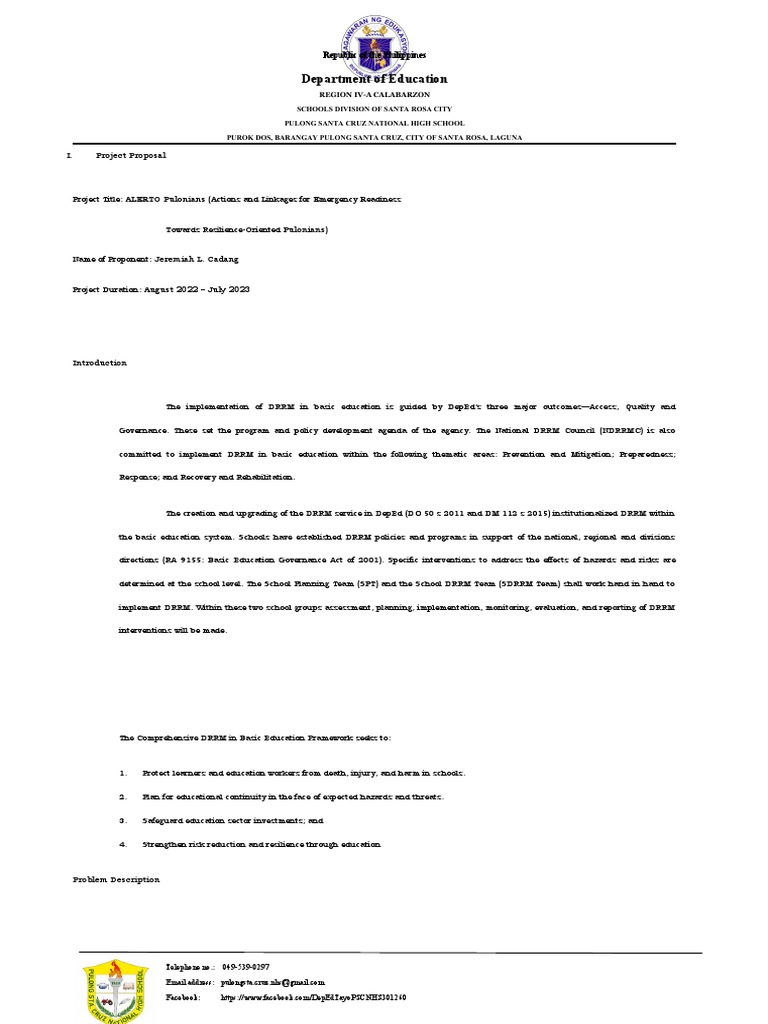 DRRM Project Proposal for Schools | PDF | Emergency Management ...