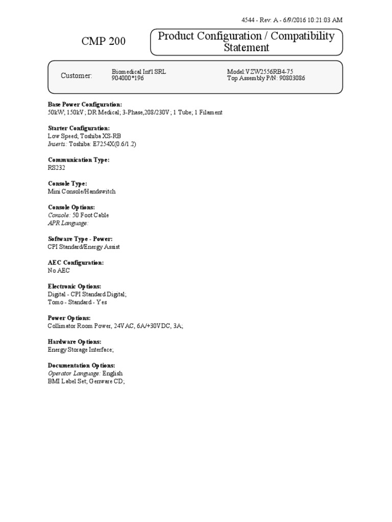 Cmp 200 product configuration statement pdf