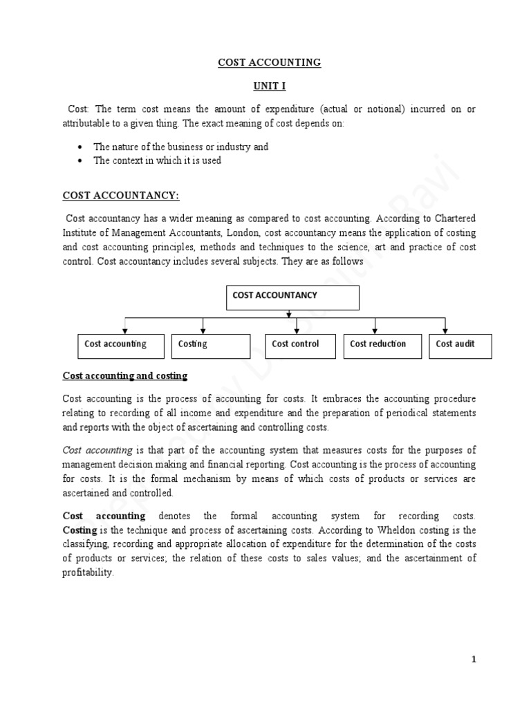 Unit I Cost Accounting Notes PDF Cost Accounting Inventory
