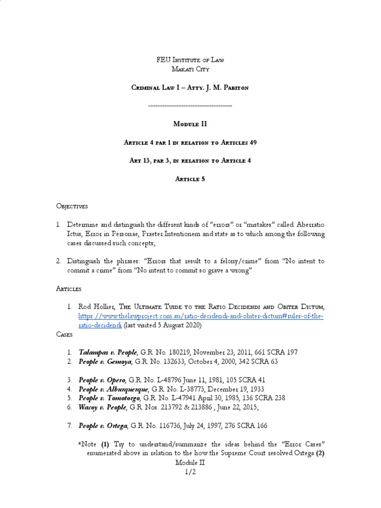 Criminal Law Mistakes & Cases | PDF