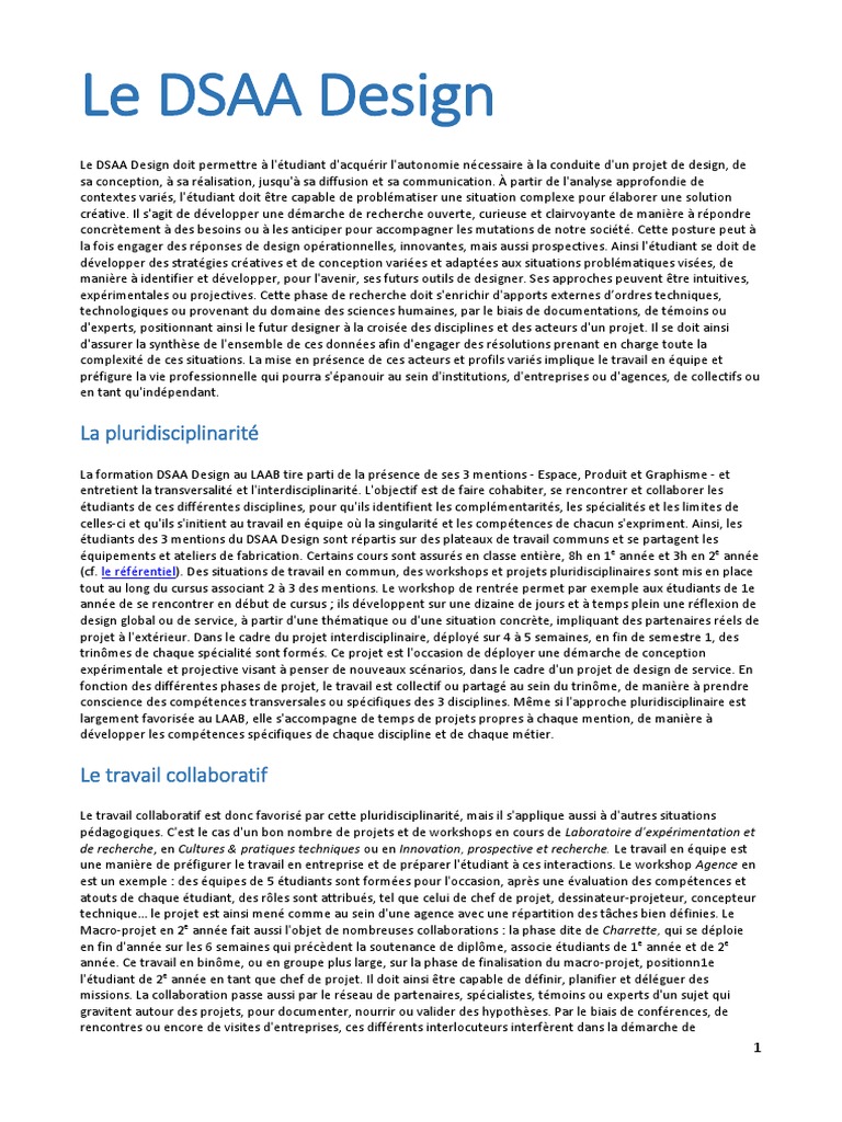 Formation DSAA Design : Pluridisciplinarité | PDF | Conception ...
