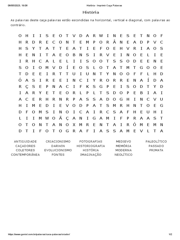História - Caça Palavras 6º Ano | PDF