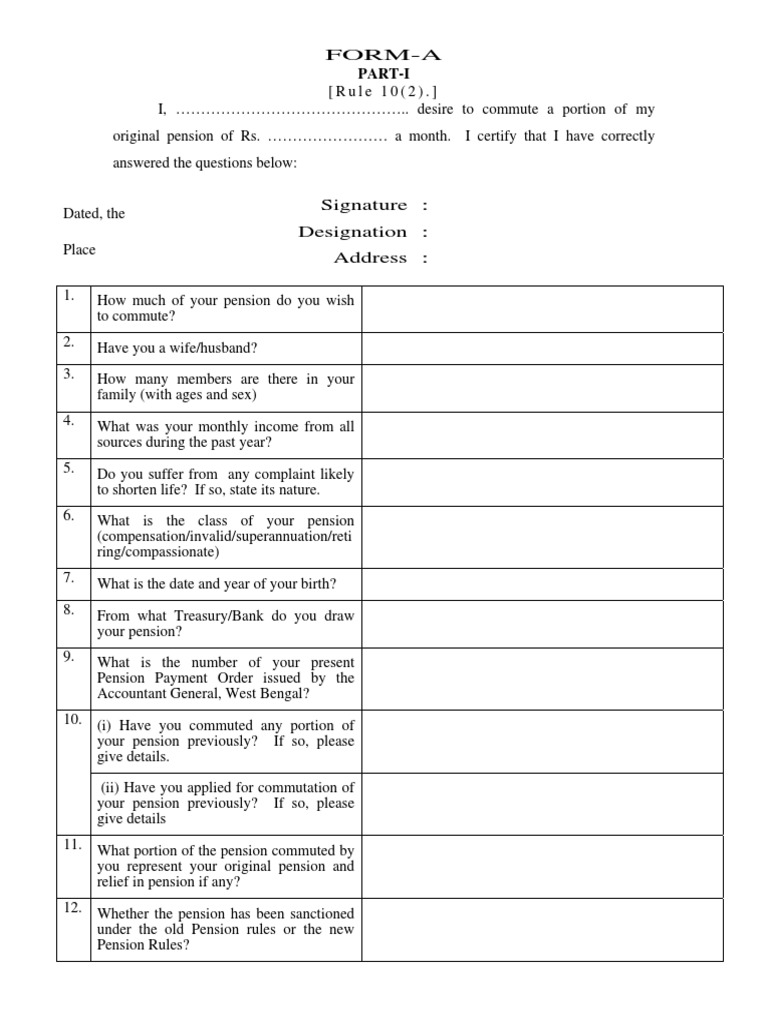 Pension Commutation Application Form | PDF | Blood Pressure | Pension