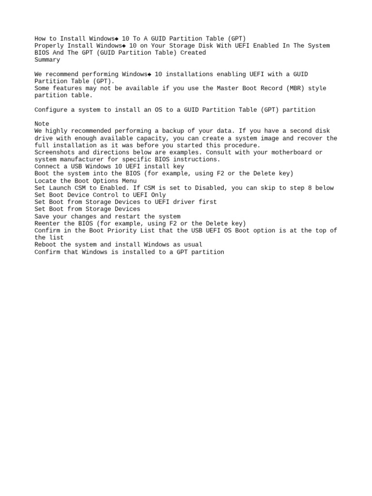 How To Install Windows 10 On GPT Partition | PDF | Games & Activities ...
