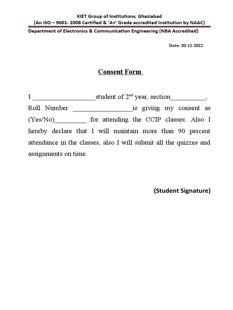 Student Consent Form for CCIP Classes | PDF | Technology & Engineering