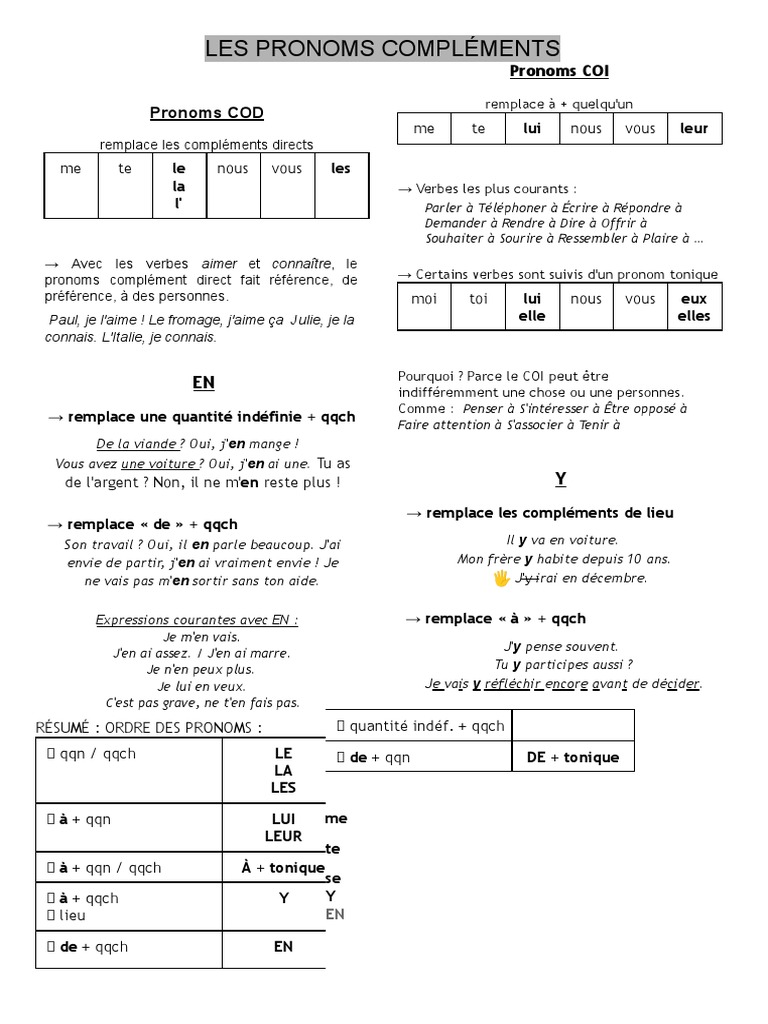 Pronoms Complements PDF | PDF | Pronom | Complément d'objet