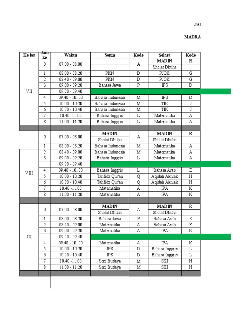 Jadwal Pelajaran Bulan Ramadhan | PDF