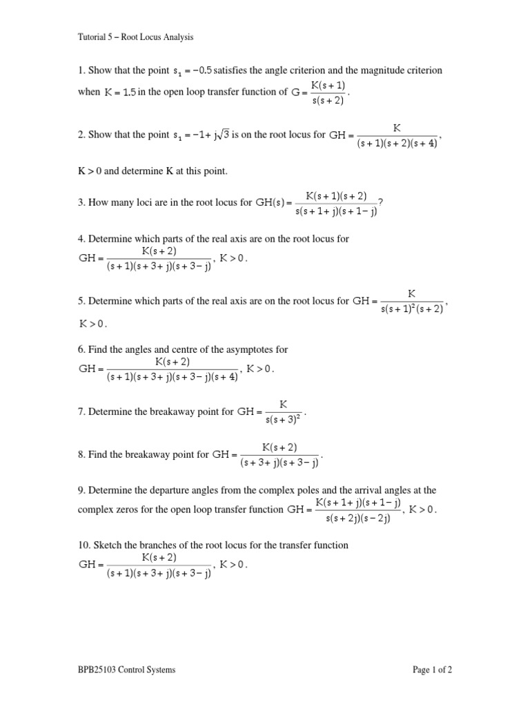 Tutorial 6 root locus analysis pdf