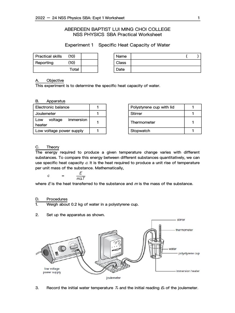 Specific Heat Capacity of Water Experiment | PDF | Heat | Temperature