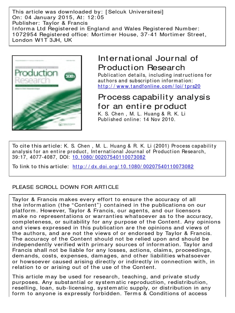 Process Capability Analysis For An Entire Product | PDF | Engineering ...