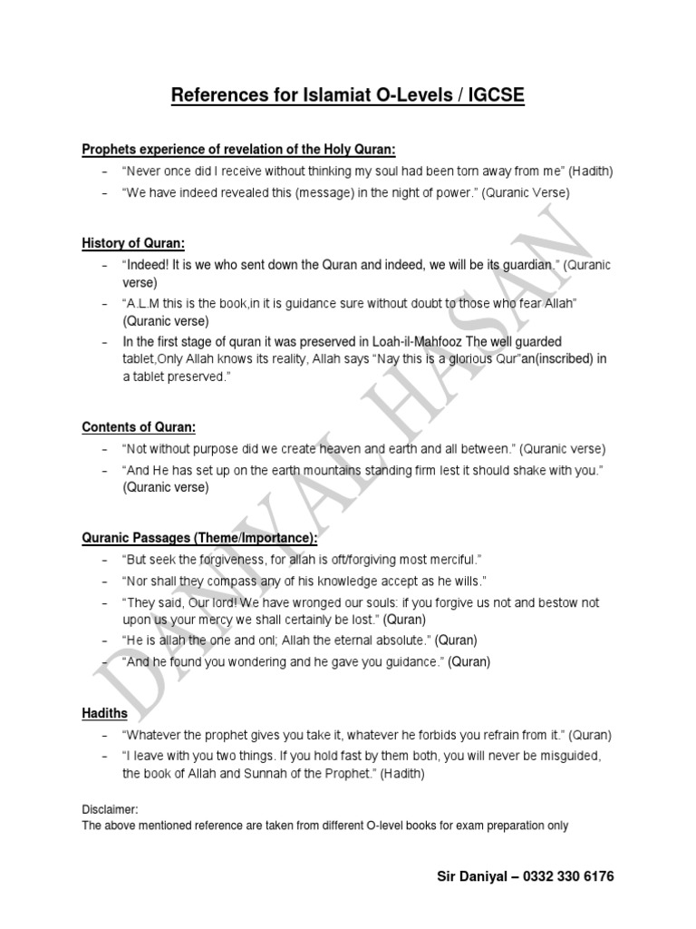 Islamiat References - Sir Daniyal | PDF | Prophets And Messengers In ...