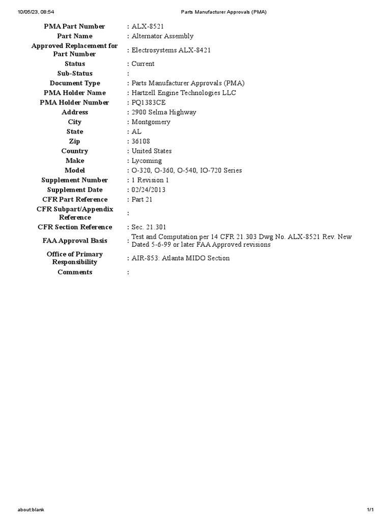 Parts Manufacturer Approvals (PMA) - ALTERNADOR | PDF