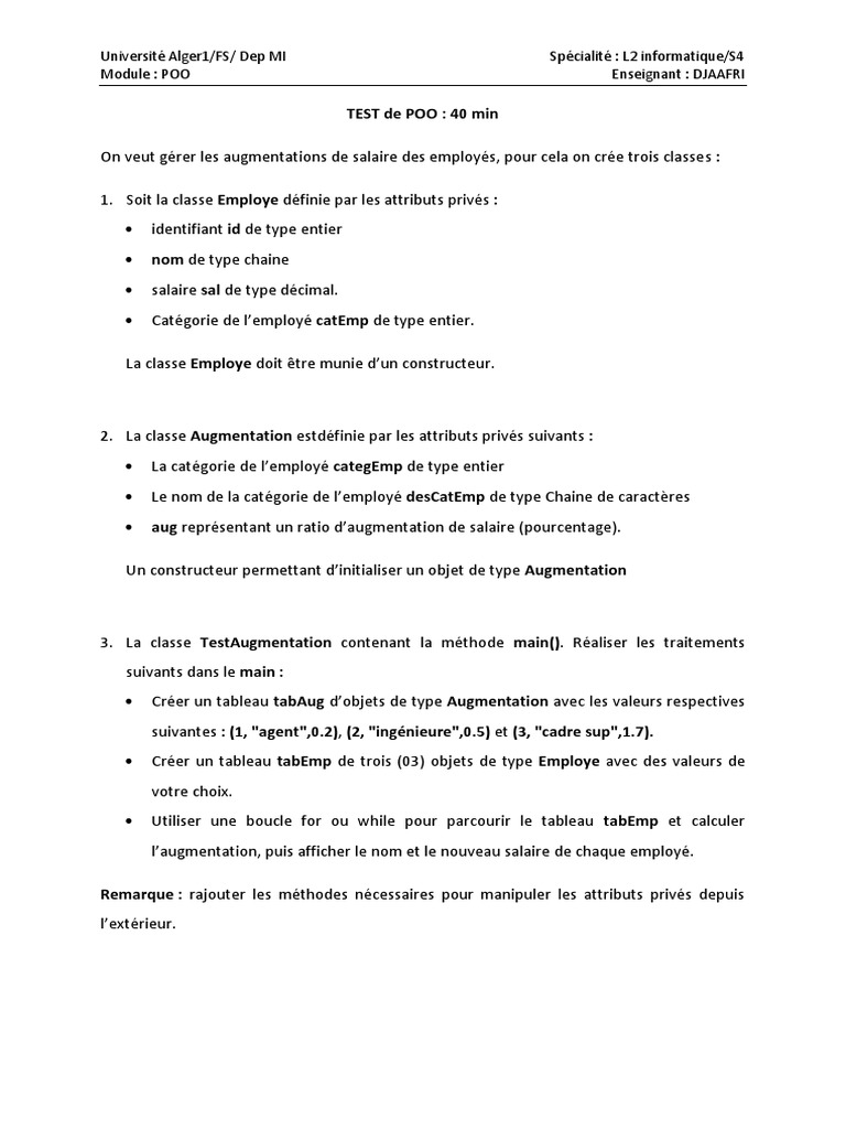 Test de POO sur Augmentations Salariales | PDF | Ordinateurs