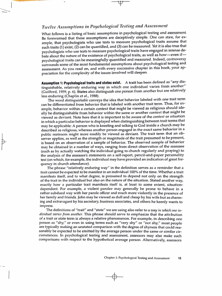 Key Assumptions in Psychological Testing | PDF