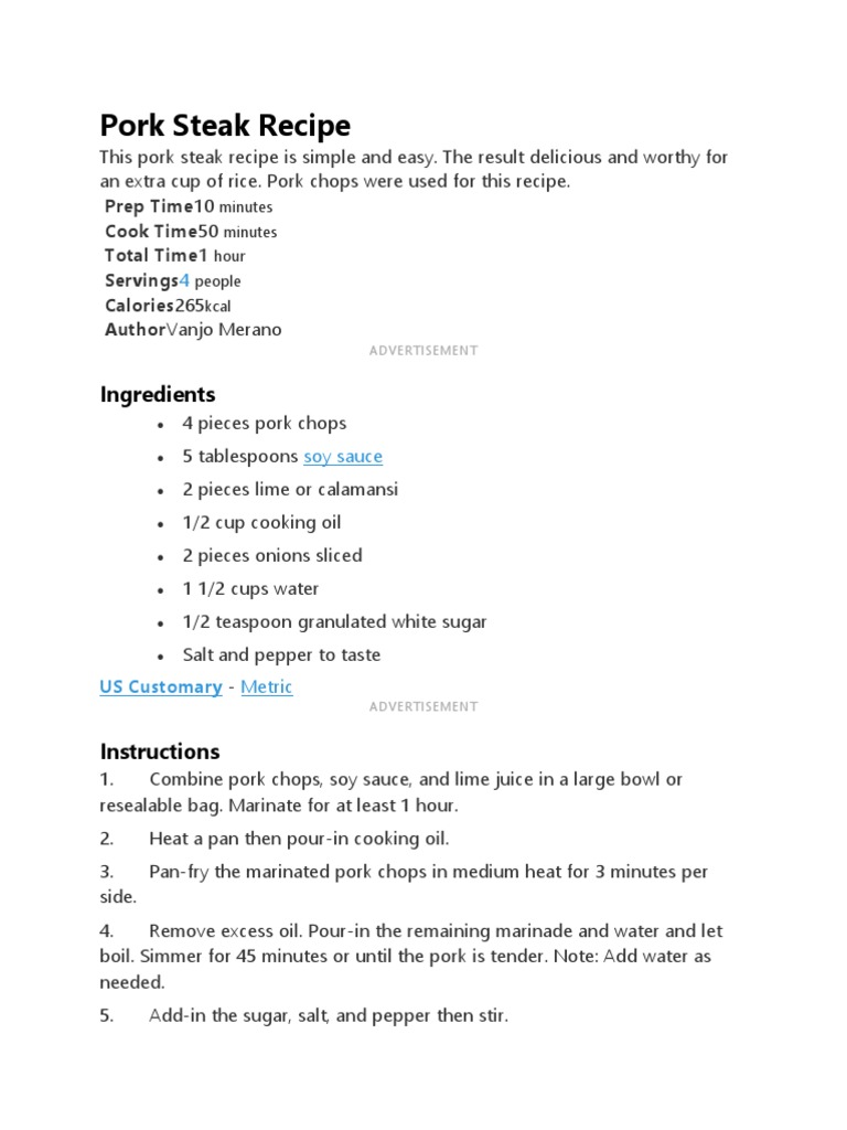 Easy Pork Steak Recipe for 4 | PDF