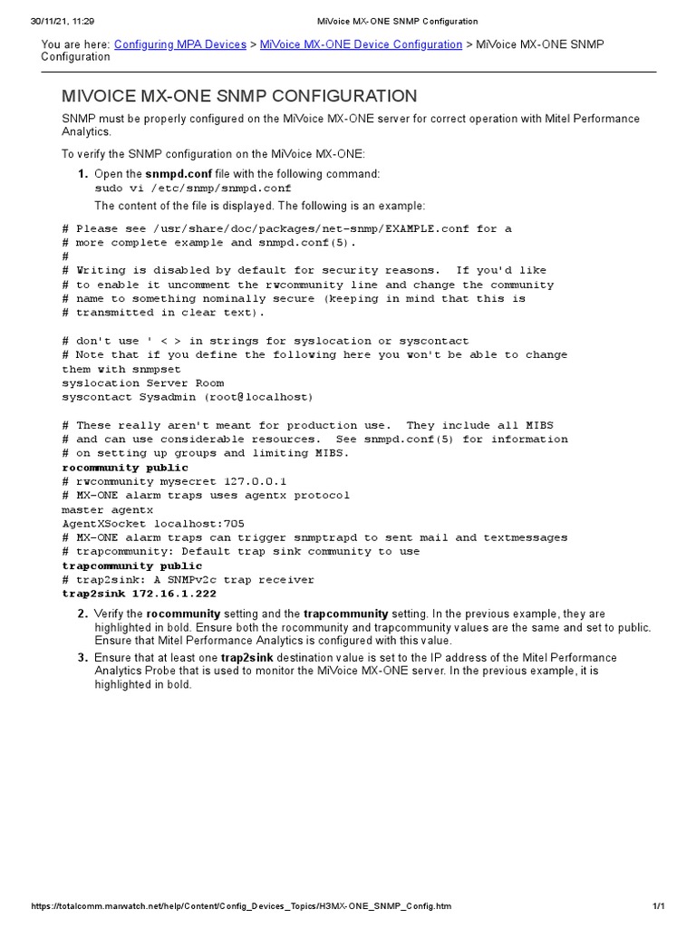 MiVoice MX-ONE SNMP Setup Guide | PDF | Communications Protocols ...