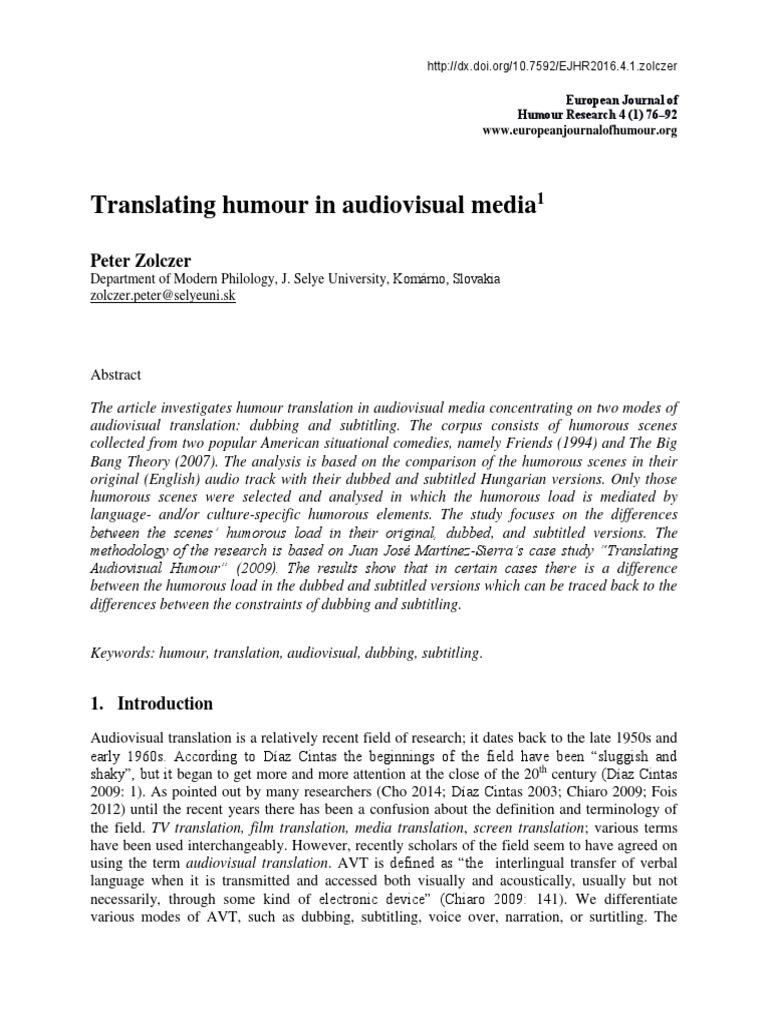 Humour Translation in AV Media | PDF | Humour | Translations