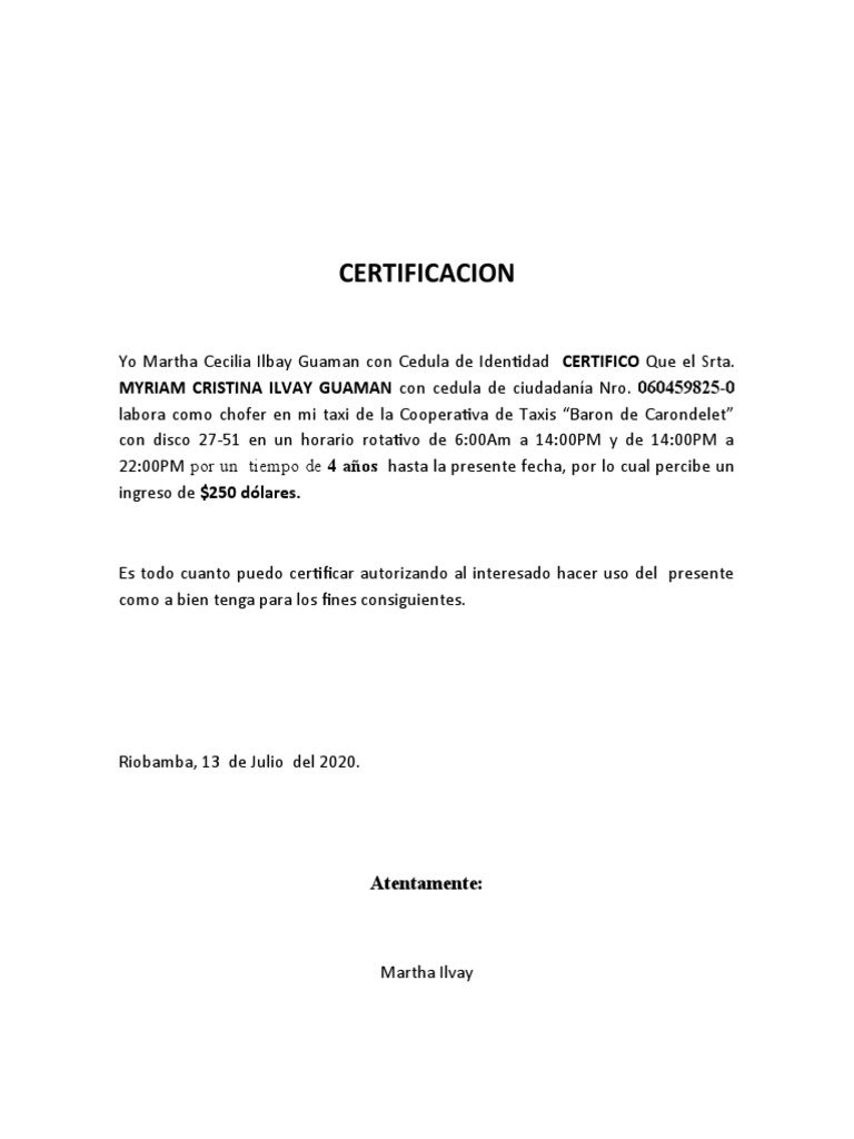 Certificado Conductor | PDF