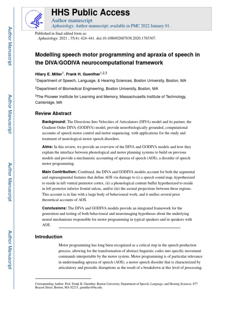 Modelling Speech Motor Programming and Apraxia PDF Speech Human Voice