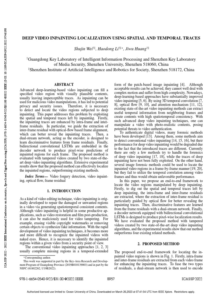 Deep Video Inpainting Localization Using Spatial and Temporal Traces ...