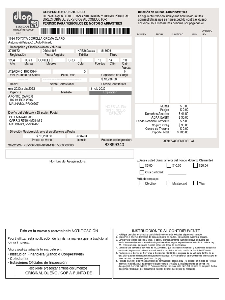 Registro y Multas de Vehículo 1994 | PDF | Economias