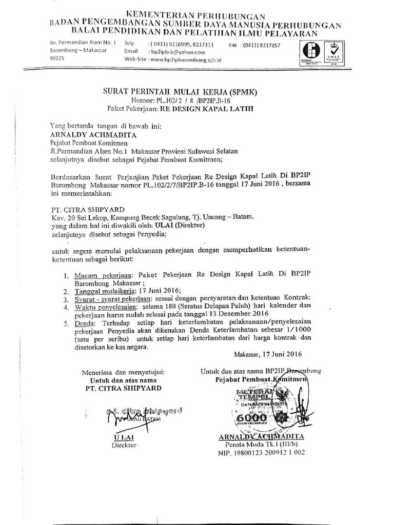 Surat Perintah Mulai Kerja (SPMK) PDF | PDF