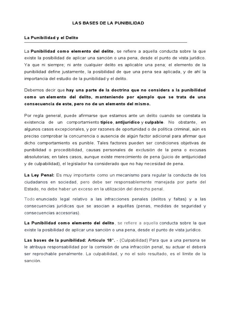 Las condiciones de la punibilidad y los factores que determinan su