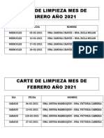 Carte de Limpieza Mes de Febrero Año 2021