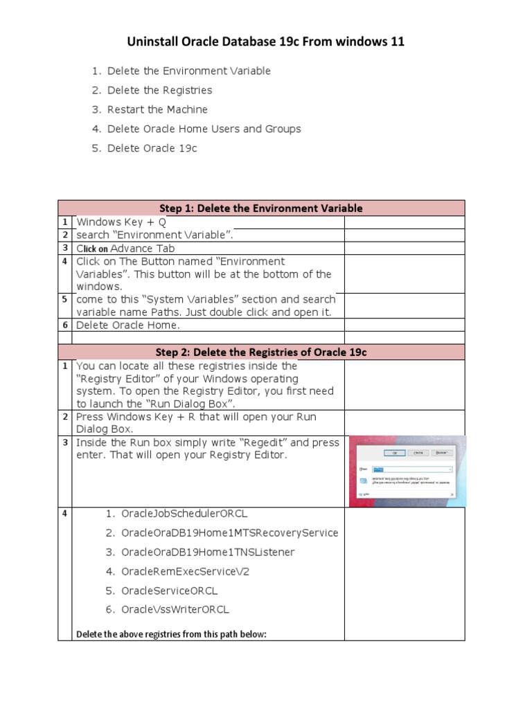Uninstall Oracle Software