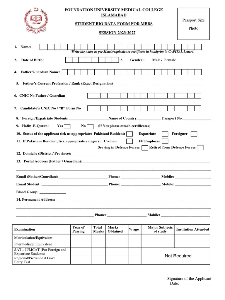 Student Bio Data Form | PDF