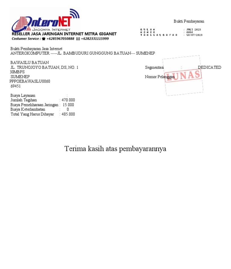 Contoh NOTA WIFI Mitra | PDF