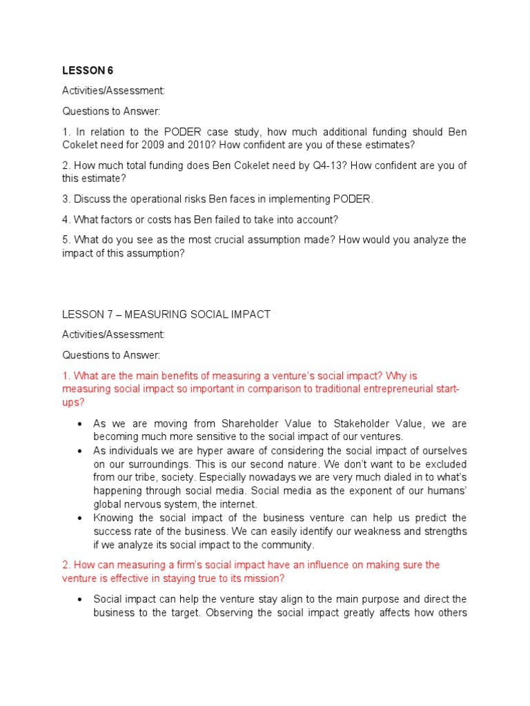 Lesson 6 Pdf Entrepreneurship Social Entrepreneurship