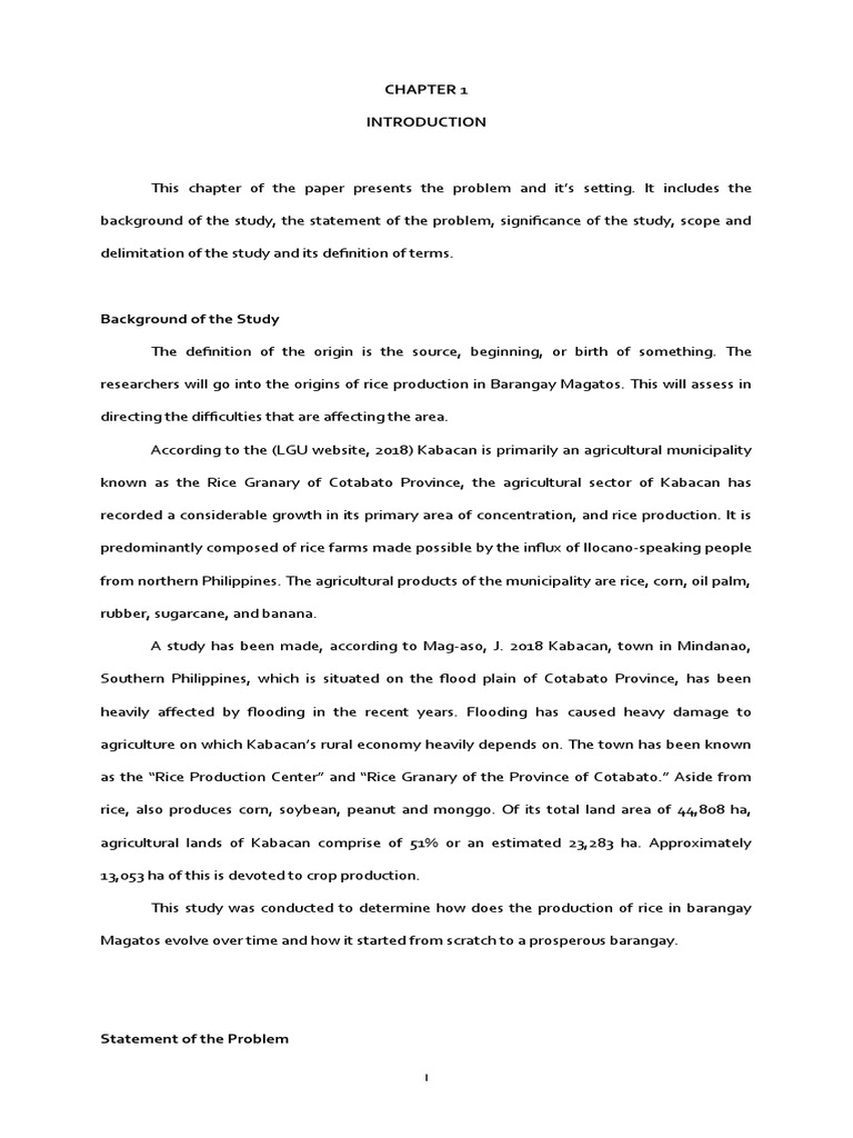 CHAPTER 1 (Thesis Sample) | PDF | Agriculture | Rice
