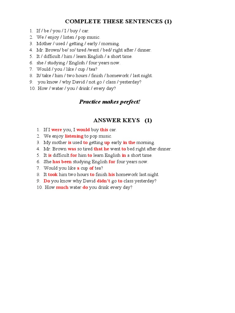 Complete These Sentence PDF Cost Of Living