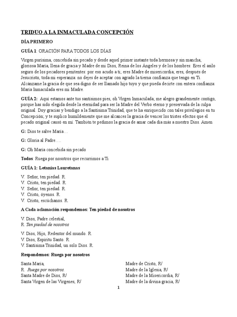 Oraciones del Triduo a la Inmaculada | PDF | María, madre de Jesús ...