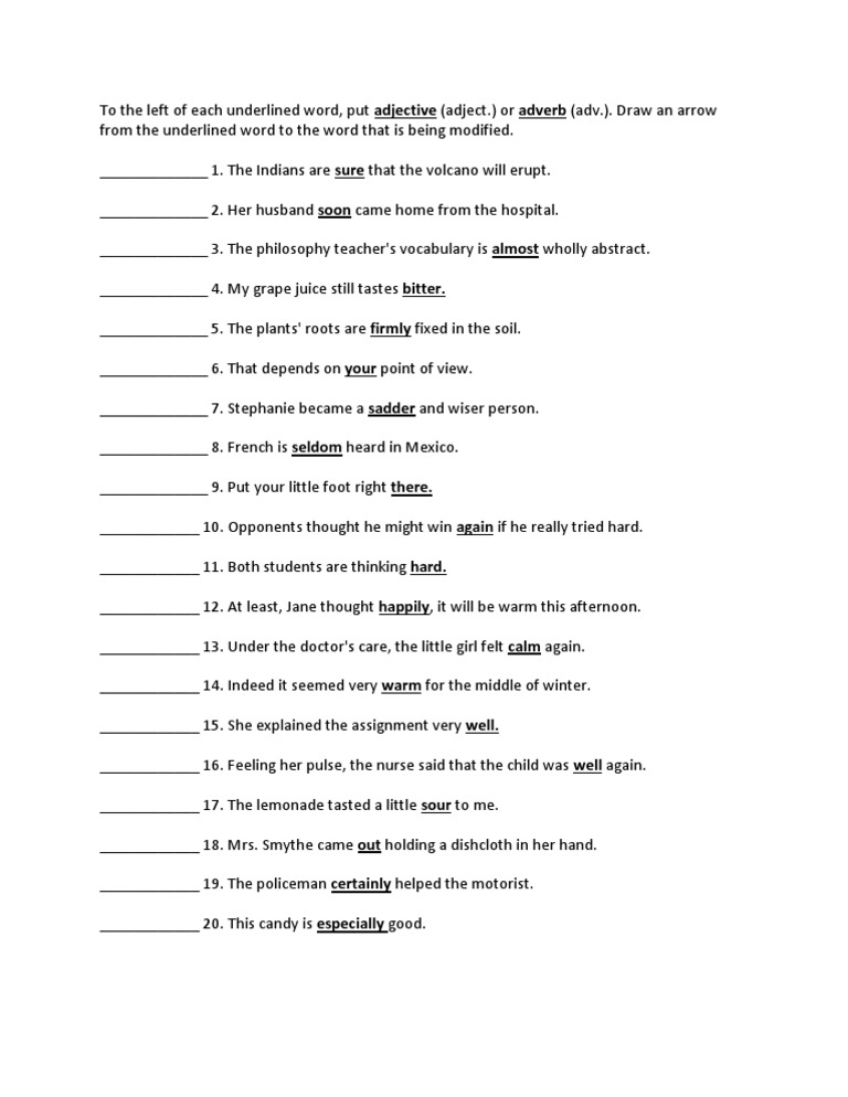 Adjective and Adverb Exercises | PDF | Language Arts & Discipline ...