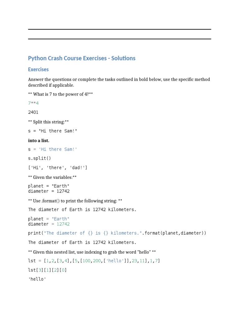 03-Python Crash Course Exercises - Solutions PDF | PDF | Function ...