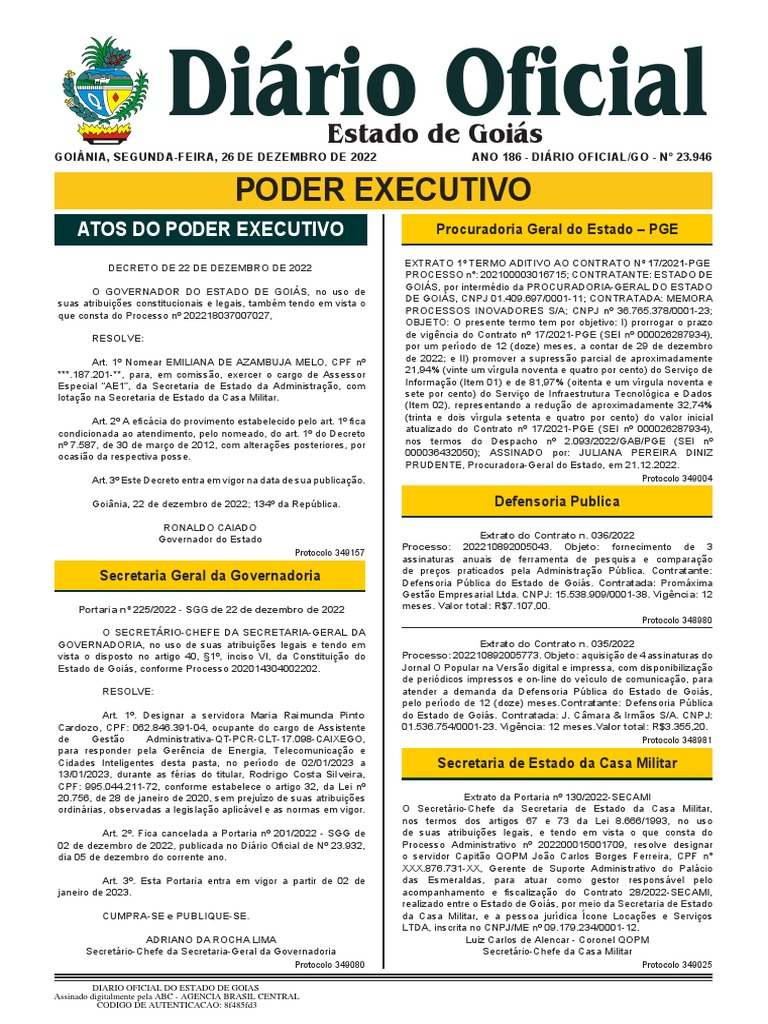 Atos do Poder Executivo de Goiás | PDF