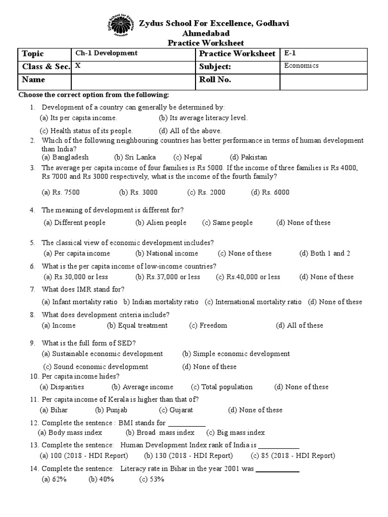 Economics ws ch 1 class 10 pdf human development index economies