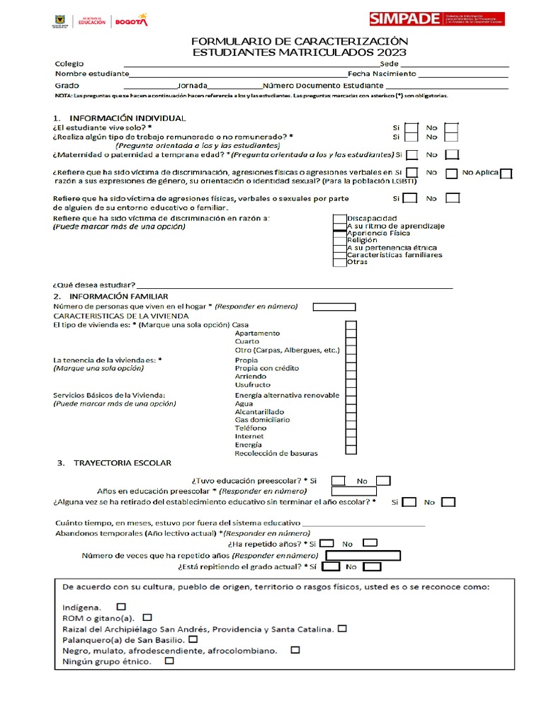 Formulario SIMPADE Estudiantes 2023 PDF