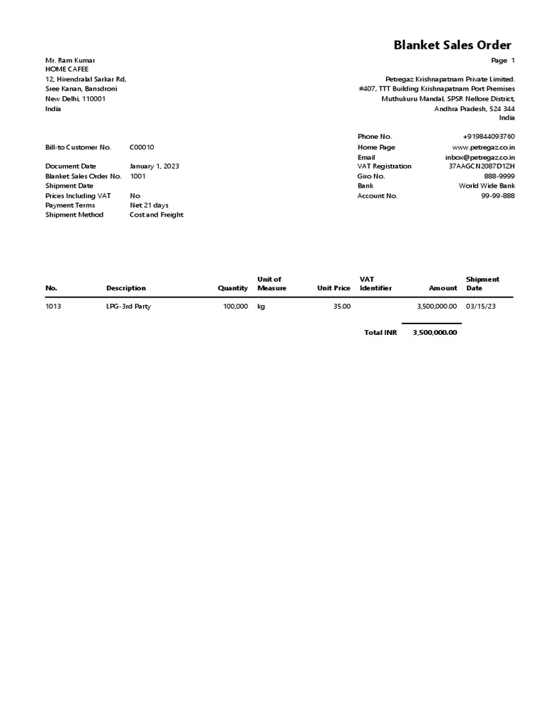 Blanket Sales Order Download Free PDF Financial Economics Market