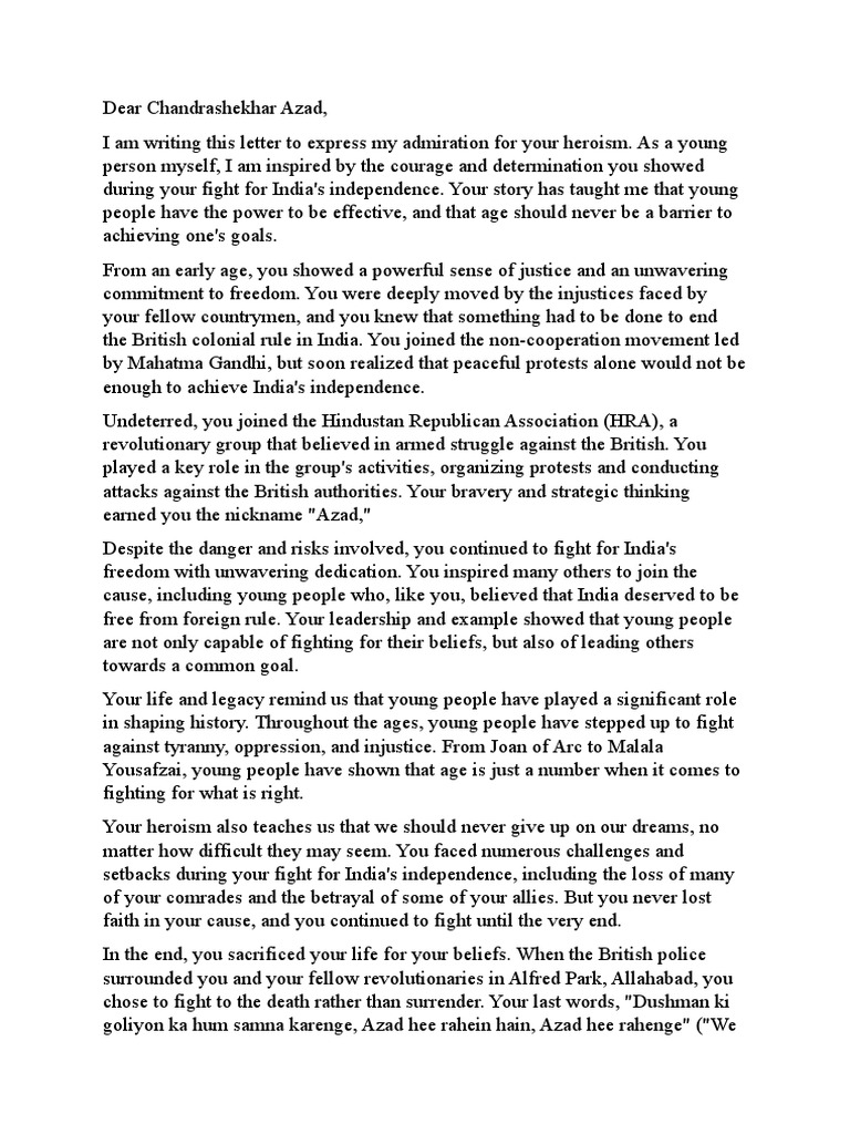 Letter To Chandrashekhar Azad | PDF